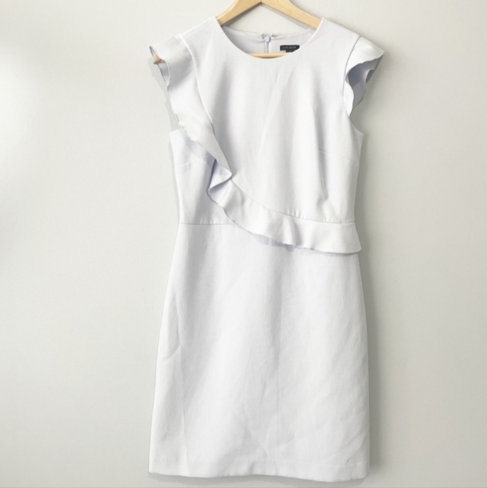 Ann Taylor baby blue ruffle sheath dress sleeveless size 6 classy dressy